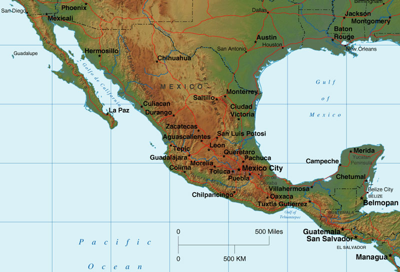 Map Of Mexico. Relief Map of Mexico shows the