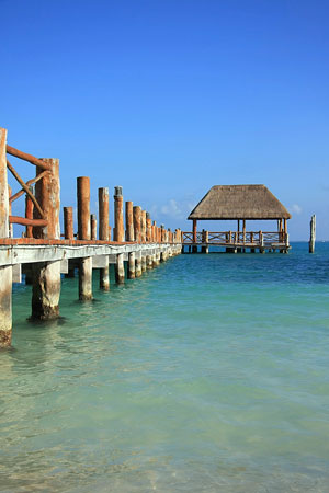 Boat dock in the Caribbean Sea at an eastern Mexico resort